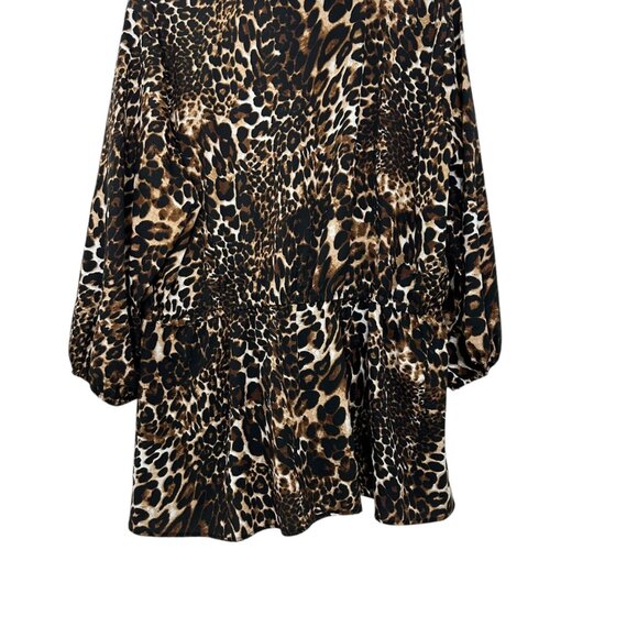 MHPCollection Women 3X Peplum Animal Print Leopard Pattern Top Blouse Tie Collar - Picture 13 of 13